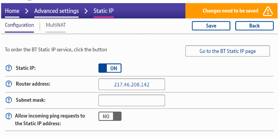 Entering the correct Router address for your static range