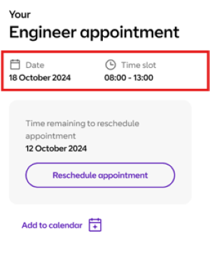 Your repair engineer appointment time slot