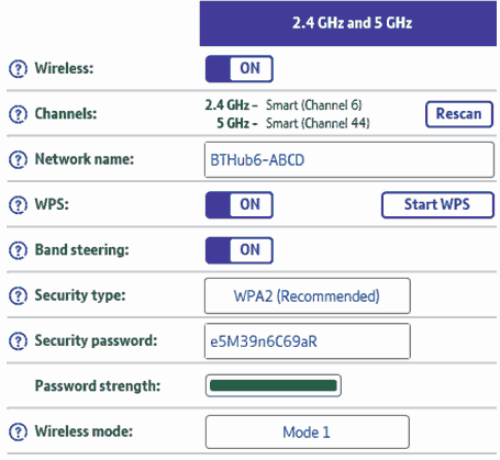 Smart Hub wireless settings panel