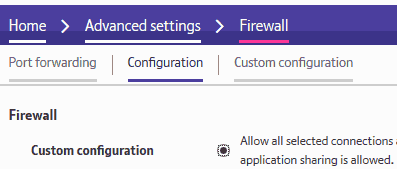 Creating the port forwarding rule in Hub manager by selecting Custom configuration radio button under the Firewall section