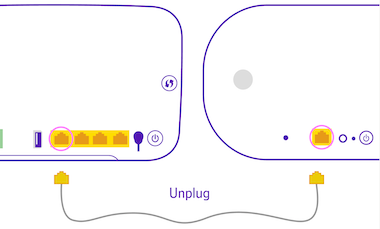 Unplug the Ethernet cable from both the hub and Hybrid Connect.