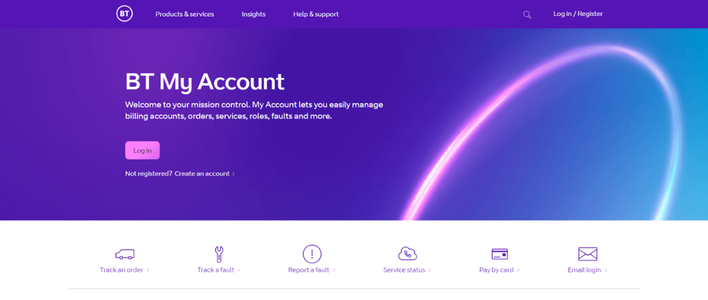 Screenshot of BT My Account.