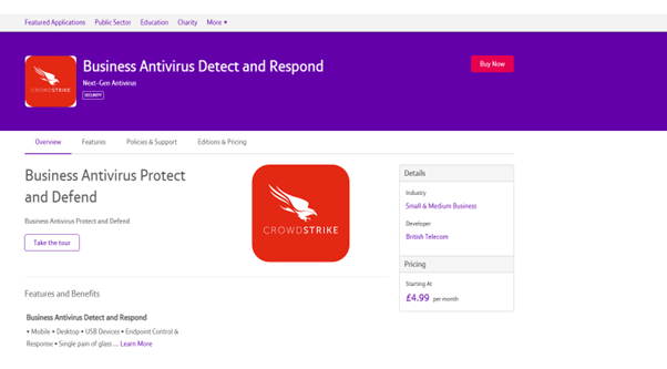 Screenshot to purchase Business Antivirus Detect and Respond.