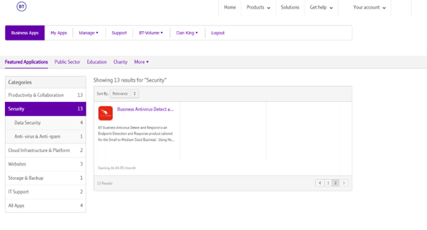 Screenshot of Business Antivirus Detect and Respond application.