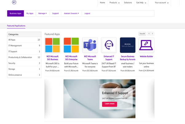 Screenshot of Business Apps on Marketplace.