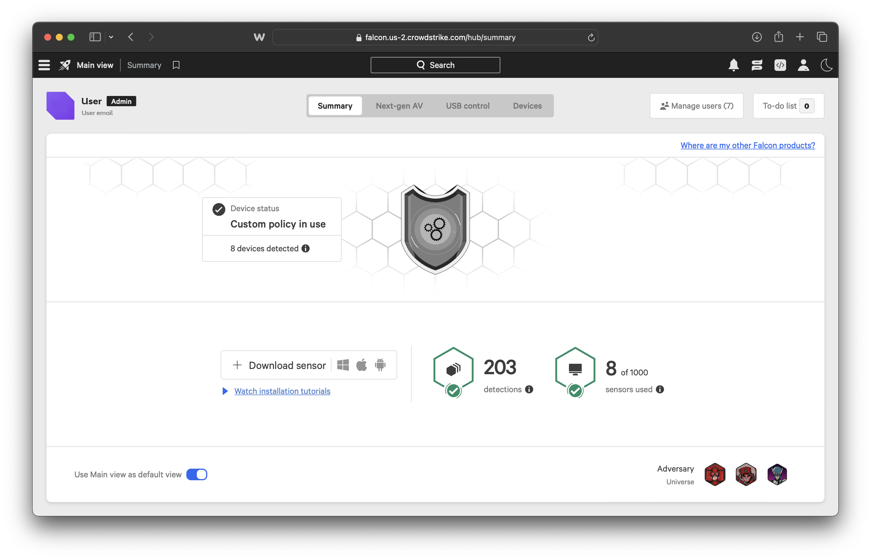 Screenshot of Falcon dashboard.