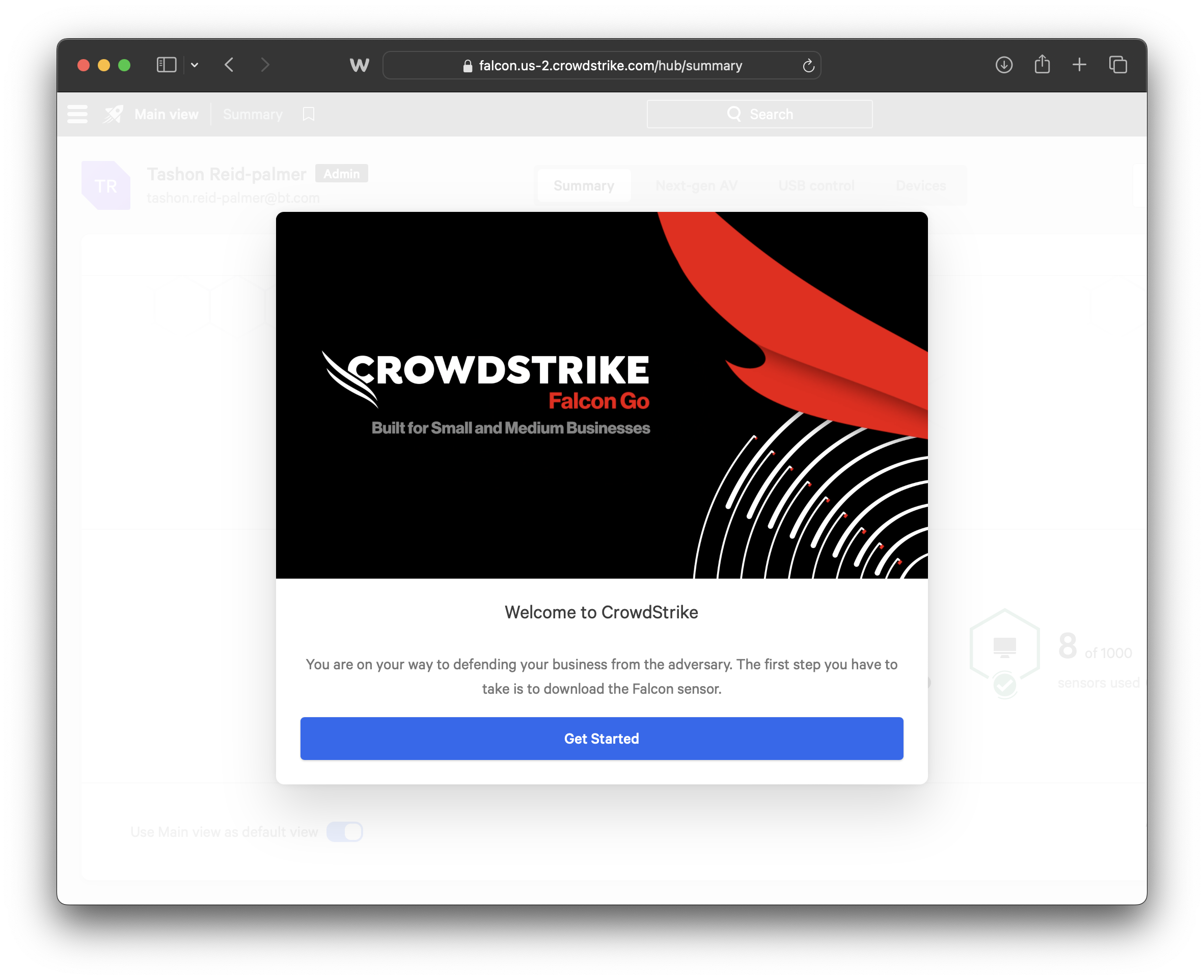 Screenshot of welcome to CrowdStrike screen.