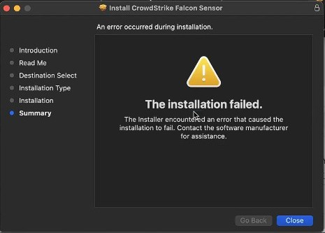 Mac OS installation failed message