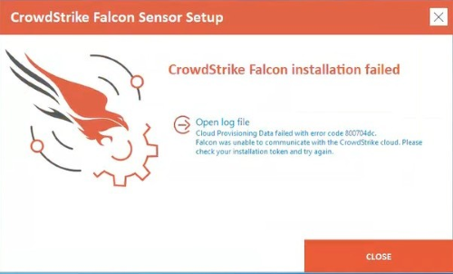 Windows installation failed message