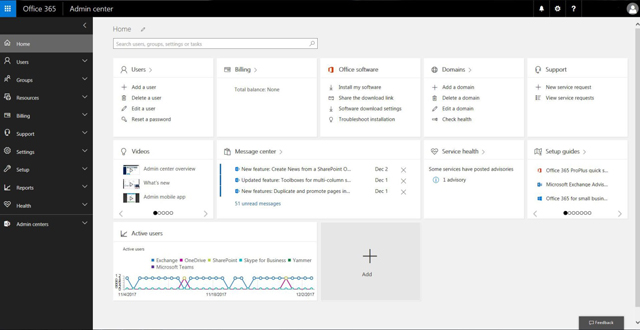 Office 365 admin centre