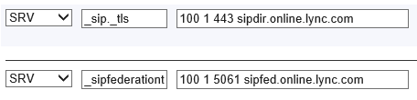 Two SRV Records saved in the Domain Management portal