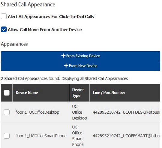 Select Employees, Features and Mobility in Shared Call Appearance configuration options
