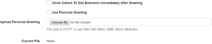 Form for uploading a personal greeting to BT Cloud Voice Auto Attendant