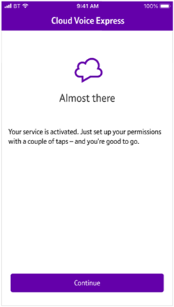 Screenshot of a screen titled almost there on the Cloud Voice Express app