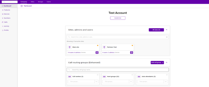Screenshot of Digital Voice Business Portal dashboard