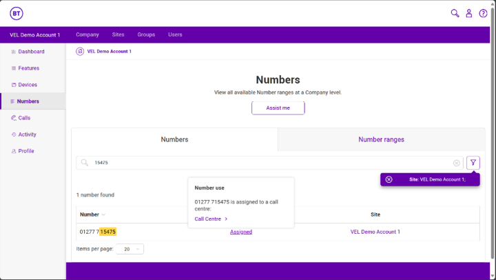 Business Portal numbers screenshot
