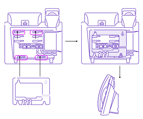 Diagram showing how the wall bracket is attached to the phone