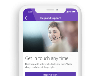 BT Business app screenshot showing get in touch contact page