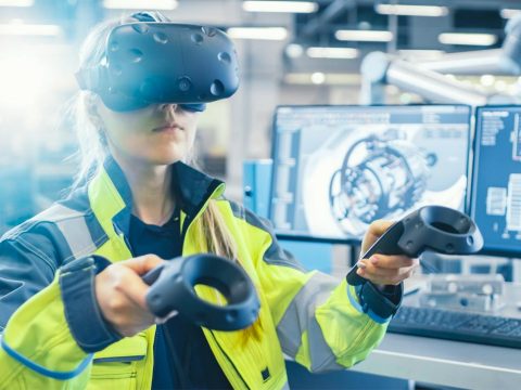 Worker using VR glasses